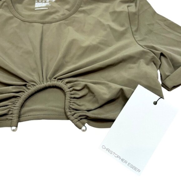 Christopher Esber Crescent Ruched Swim T-Shirt Top Green US 0 New - Picture 2 of 4
